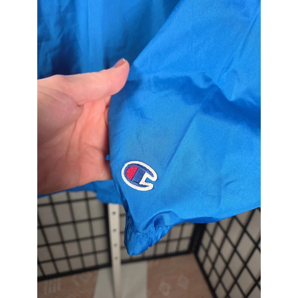 Champion Mens Blue Packable Anorak Windbreaker Jacket Script Logo Size L